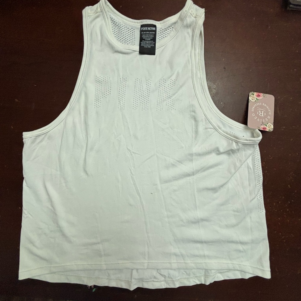 Pink active xs white. Tank mesh athletic yoga excellent gym workout aerobics